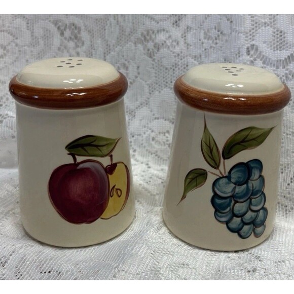 Around The Orchard Other - Vintage Fruit Salt Pepper Shakers Apple Grape Pear Ceramic Farmhouse Set